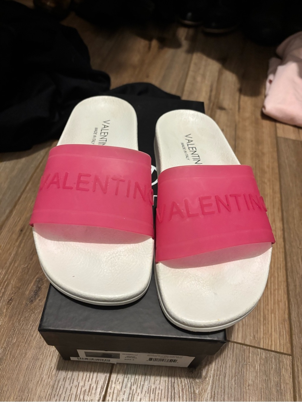 Valentino Pink Logo Slide Sandals